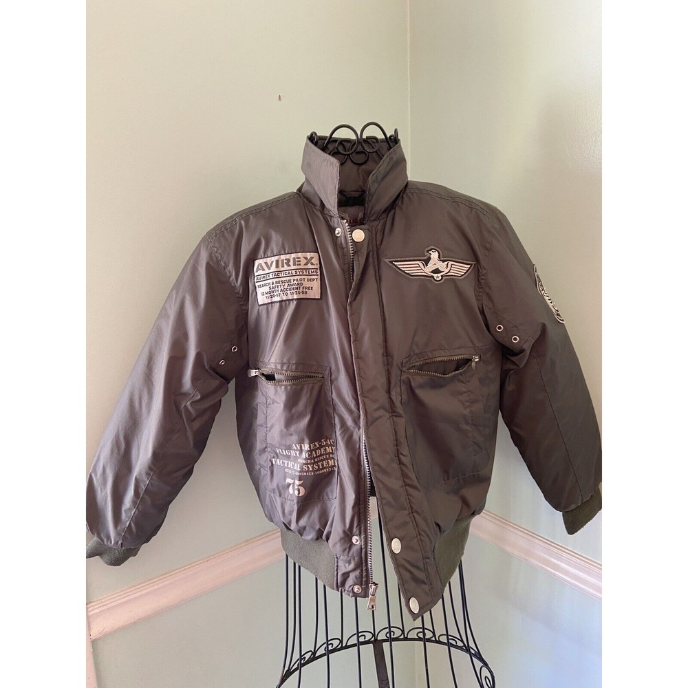 Avirex‎ Green Top Warm Full Zip Nylon Flight Bomber Coat Jacket M 12/14 Patches